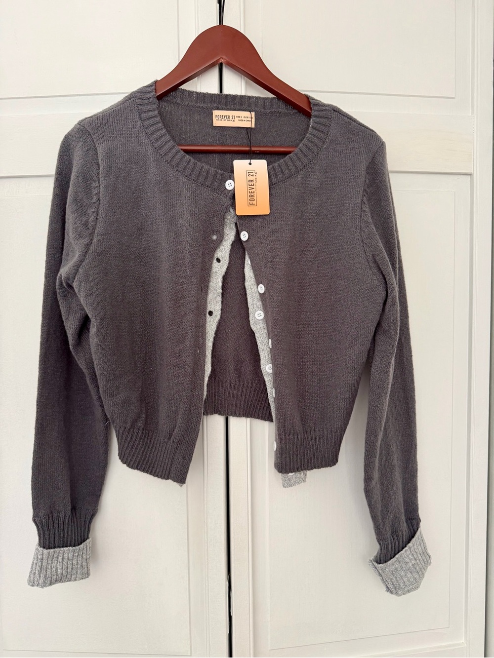 Forever 21 Charcoal Gray Cropped Button Cardigan